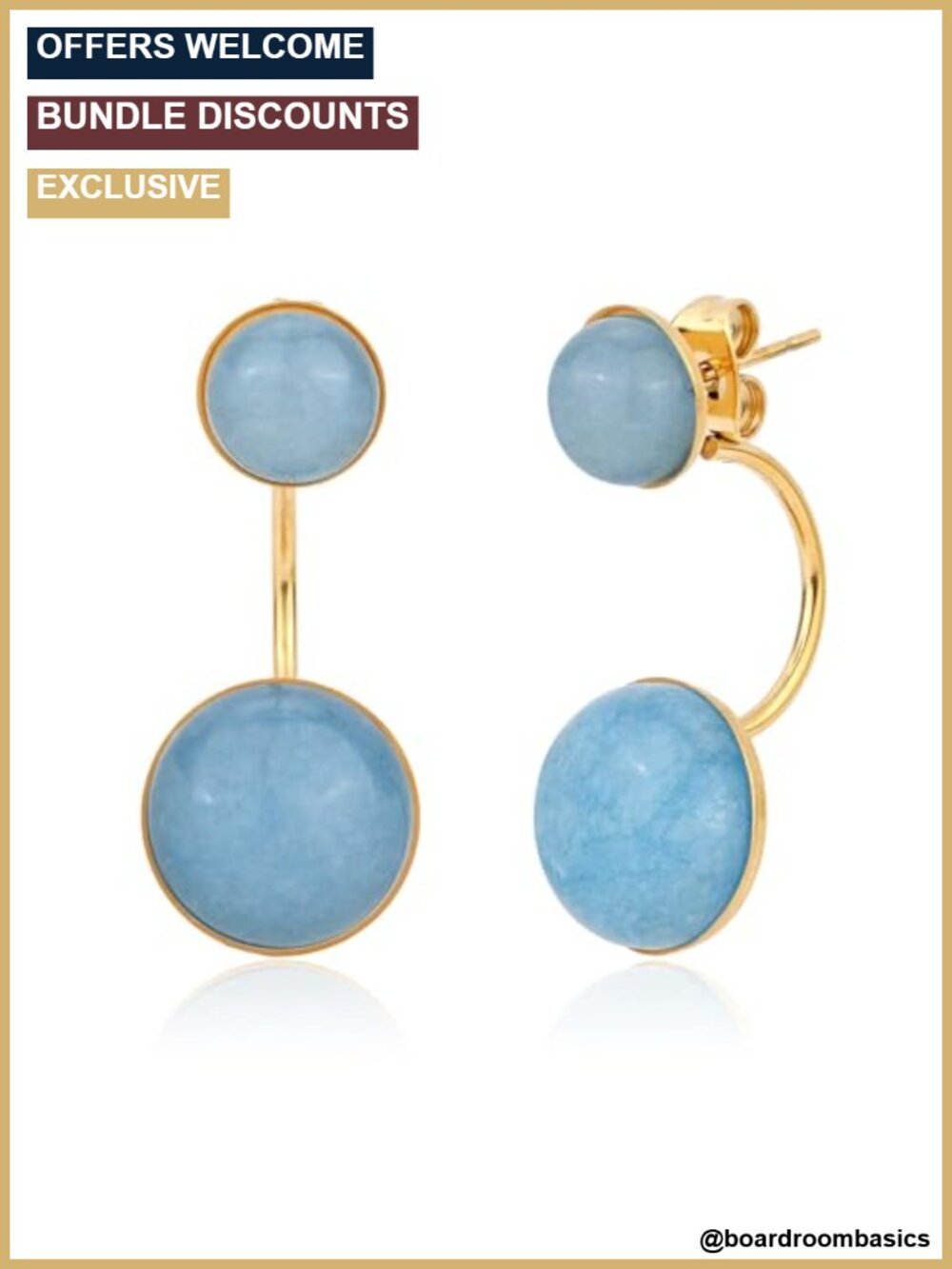 18k Gold Plated Stainless Steel Round Gemstone U-Shaped Hoop Drop Earrings